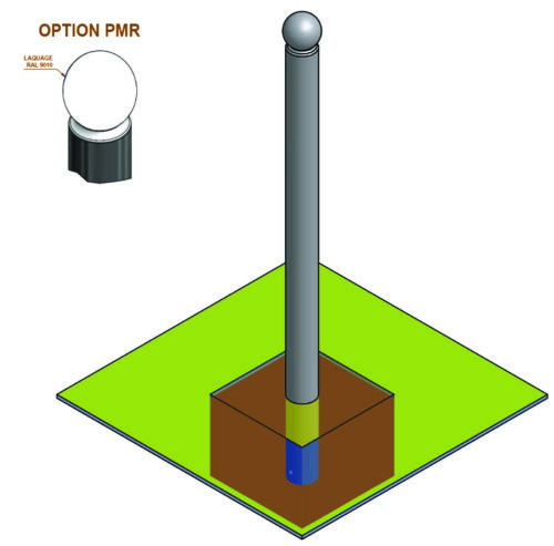 Potelet BOULE fixe Ø76,10mm, hauteur totale 1130mm