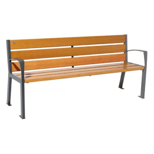 Banc public SILAOS en bois de chêne, 1800mm, avec accoudoirs