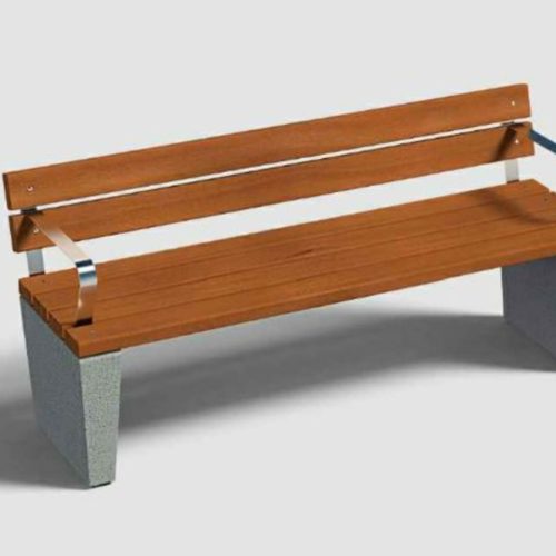 Banc public ARECA en béton et bois, 1800mm, avec accoudoirs