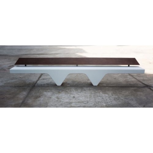 Banc public RIPPLE en bois et béton, 3500mm