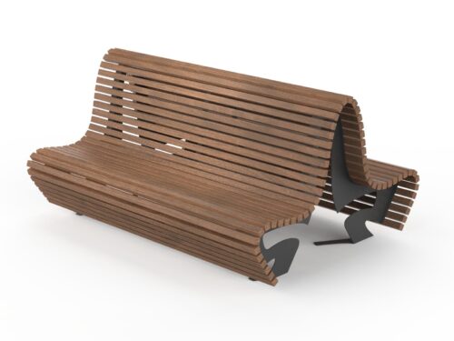 Banc double WAVE en bois, 2000mm