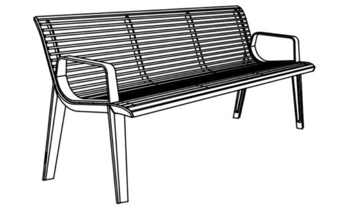 Banc public EMAU EM256 avec accoudoirs en acier, 1800mm