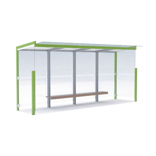 Abribus GEOMERE 9,5 m2 (1,7 × 5,5m) toit plat en verre