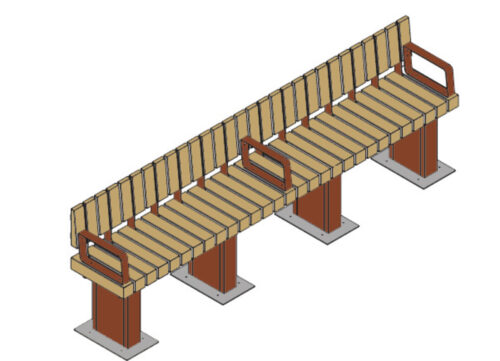 Banc BRUUT avec Lames en bois de 95x95 mm de section et accoudoirs.