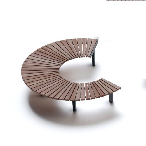 Banquette publique circulaire LAGO en jatoba, R500mm