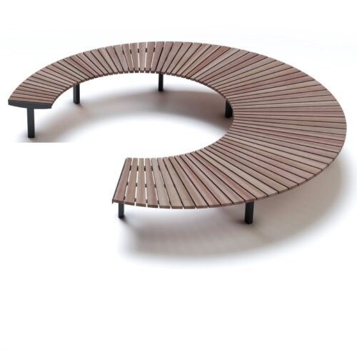 Banquette publique circulaire LAGO en jatoba, R1000mm