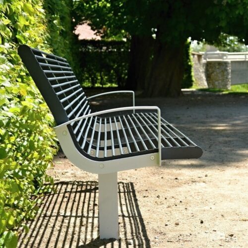 Banc public BABIA en acier, 1900mm, avec accoudoirs et 2 pieds