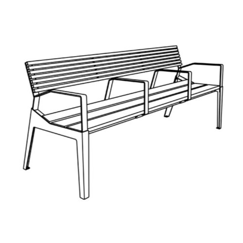 Banc public BERGA en bois tropical et acier, 1800mm, avec 4 accoudoirs