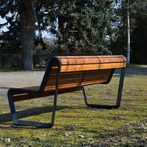 Banc public BOROLA en bois tropical, 1800mm, aluminium peint