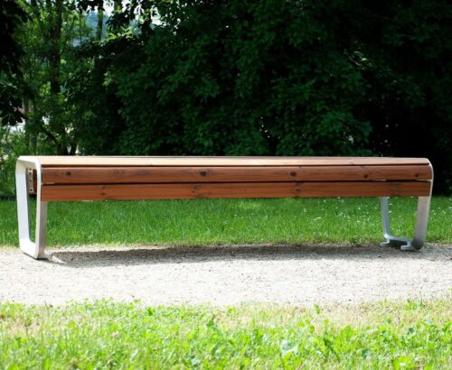 Banquette publique BOROLA en bois d'épicéa, 1800mm, aluminium brut