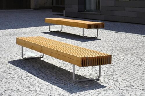 Banquette publique BORDO en bois de pin, 3000mm