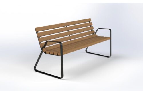 Banc public INOA en bois tropical, avec accoudoirs