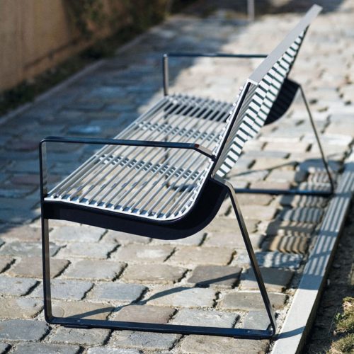 Banc public PREVA URBANA LPU251n en inox avec accoudoirs, 1800mm