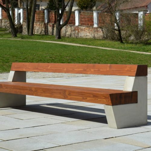 Banc public ROBUSTA en bois d'épicéa, 3000mm, piètements béton