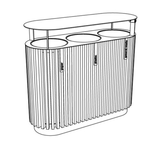 Corbeille de tri QUINBIN QB615t 3x50L en robinier avec protection